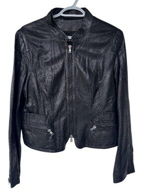 Marc Cain biker style leather jacket black women's size N4